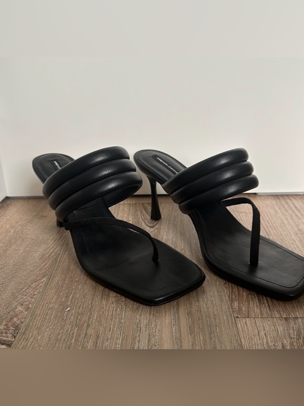 French connection Black Padded Strap Toe-Post High Heel Sandals